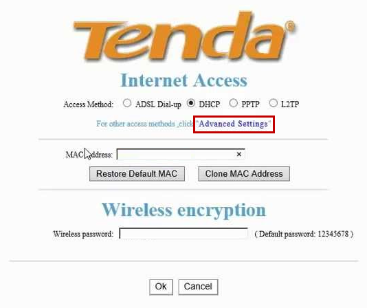 Tenda — кнопка Advanced Settings