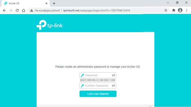Новий TP-Link — створення пароля адміністратора